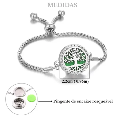 Pulseira Difusora Regulável Árvore da Vida em AÇO INOXIDÁVEL-ANTIALÉRGICA